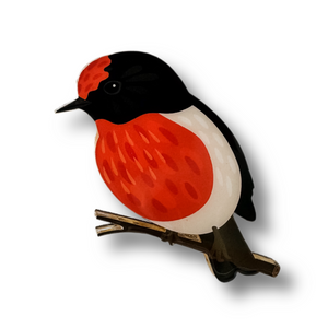 Red-capped Robin Brooch